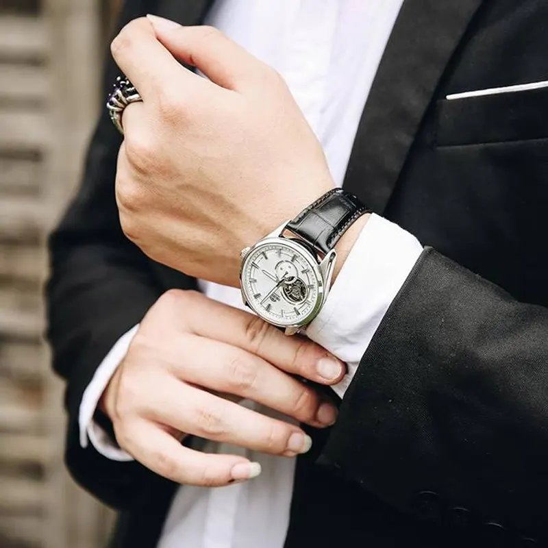 Orient Semi-skeleton Open Heart Leather Men's Watch- RA-AR0004S